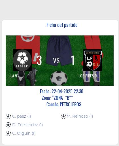 Fecha 8: Finalizo el partido de LA 91 VS LOS PIBES DEL EVA