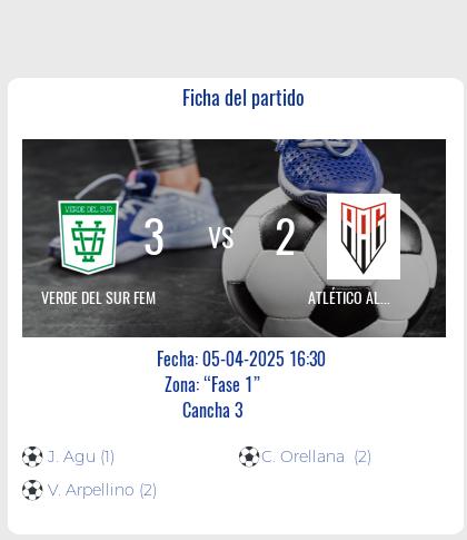 Fecha 10: Finalizo el partido de VERDE DEL SUR FEM VS ATLÉTICO ALTA GRACIA FEM