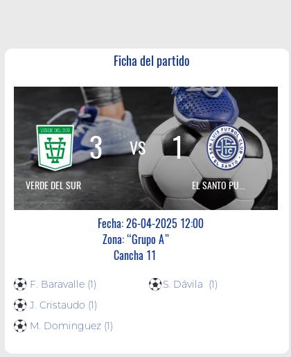 Fecha 13: Finalizo el partido de VERDE DEL SUR VS EL SANTO PUNTANO