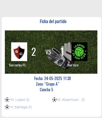 Fecha 11: Finalizo el partido de San carlos FC VS Don Vera