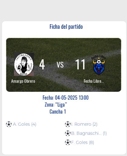 Fecha 4: Finalizo el partido de Amargo Obrero VS Fecha Libre FC