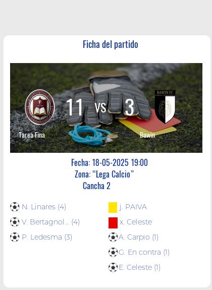 Fecha 7: Finalizo el partido de Tarea Fina VS Bawin