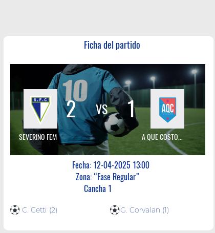 Fecha 6: Finalizo el partido de SEVERINO FEM VS A QUE COSTO FC