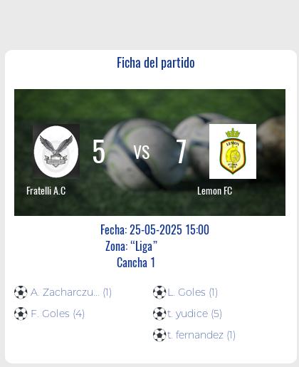Fecha 7: Finalizo el partido de Fratelli A.C VS Lemon FC