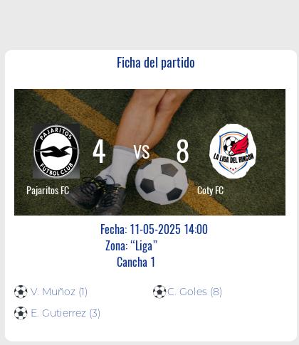 Fecha 5: Finalizo el partido de Pajaritos FC VS Coty FC
