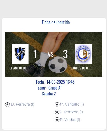 Fecha 12: Finalizo el partido de EL ANEXO FC VS SANTOS DE CORDOBA