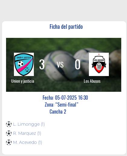 Fecha 1: Finalizo el partido de Union y justicia VS Los Abusos